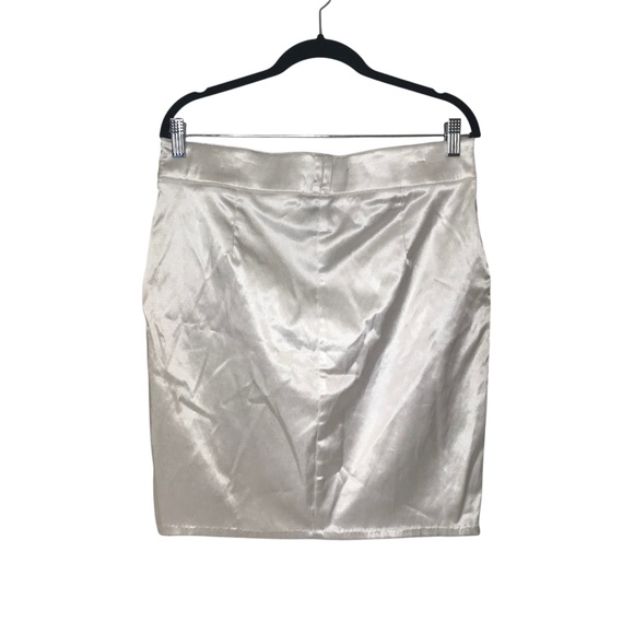 Women’s Ivory Satin Button Front Pencil Skirt High Waist Size 13/14 (Large) - Picture 2 of 12